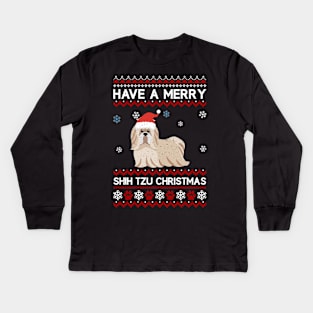 Shih Tzu Have A Merry Xmas Ugly Christmas Kids Long Sleeve T-Shirt